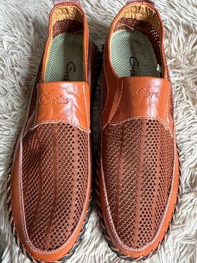 Greks Men's Tan-Brown Woven Slip-On Loafers